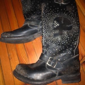 Frye Moto boot with studs and skull